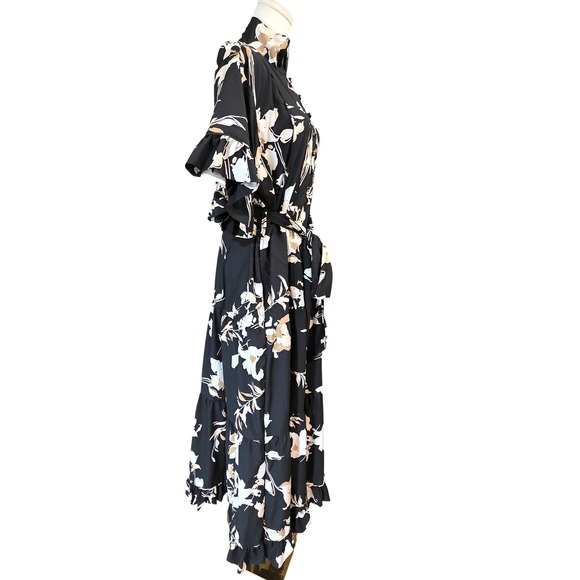 Sue Sartor by antrhopologie Floral Maxi Dress Mandarin Collar Belted Large - Picture 10 of 16